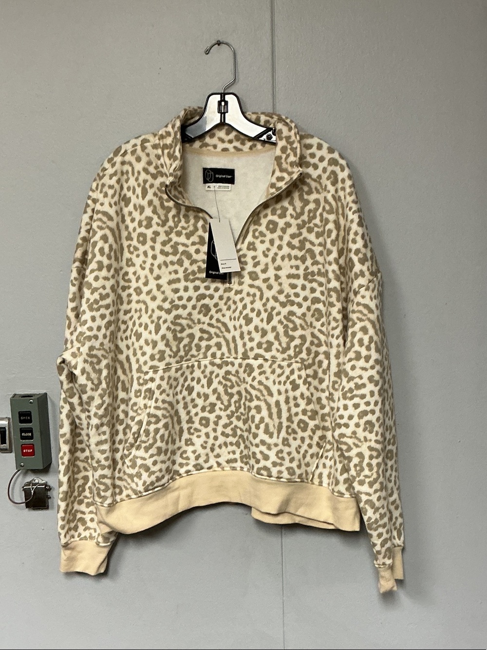 Original Use Cream Leopard Print Half-Zip Sweatshirt